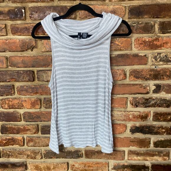 Ultra Flirt Gray White Striped Sleeveless Ribbed Cowl Neck Top Womens Size Small - Picture 1 of 4